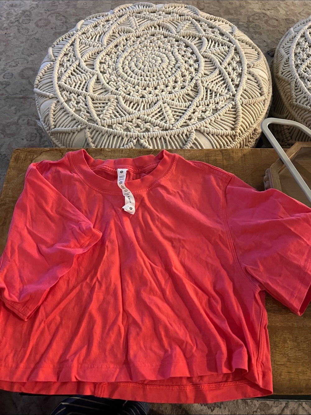 Lululemon Cropped Bright Coral Pink Tee
